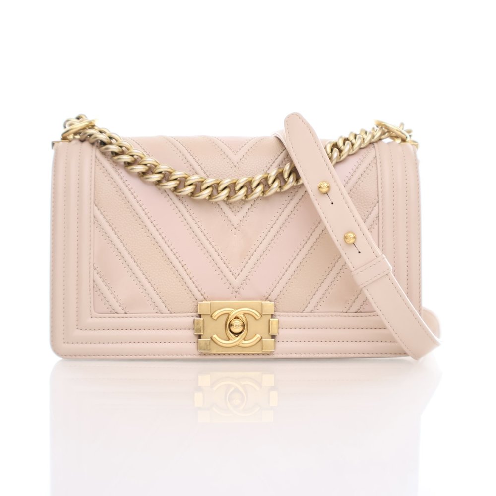 Chanel Chevron Boy Bag Old Medium Pink Lambskin